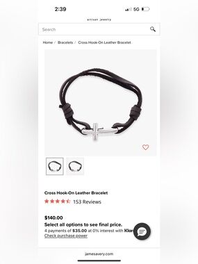 James Avery Dark Brown Leather Bracelet with Silver Cross Hook